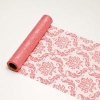 23,5 cm széles barokk mintás organza futó (5 m) - korall