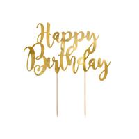 szülinapi tortadísz - Happy Birthday, arany