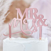 esküvői tortadísz (akril) - Mr és Mrs, rose gold