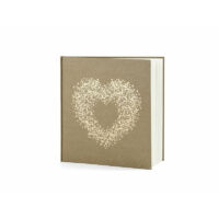 esküvői vendégkönyv - arany szív mintás, barna