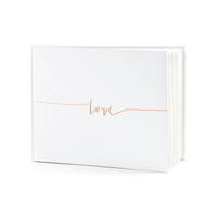 esküvői vendégkönyv - rose gold love felirattal, fehér