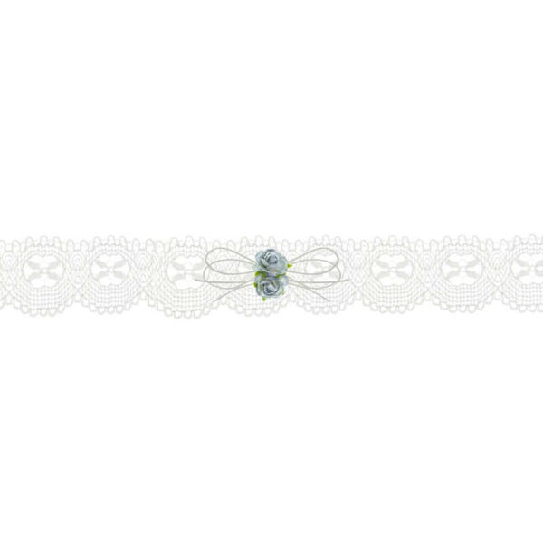 esküvői harisnyakötő - krém csipke, kék rózsával
