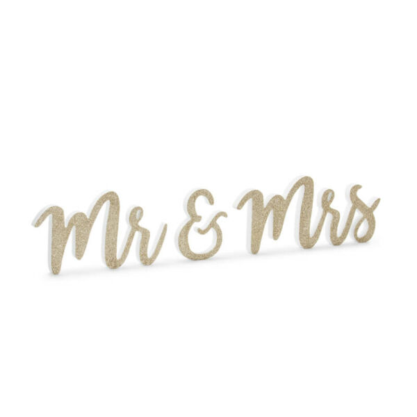 Mr és Mrs fa asztali dekoráció - arany