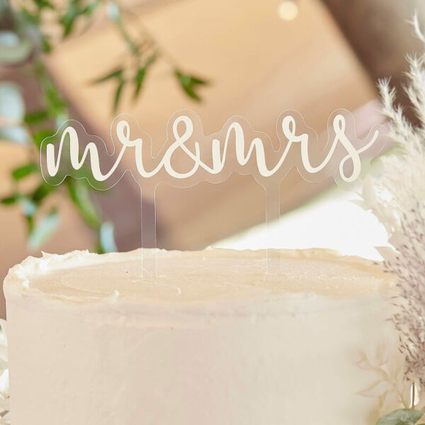 esküvői tortadísz (akril) - Mr és Mrs, fehér