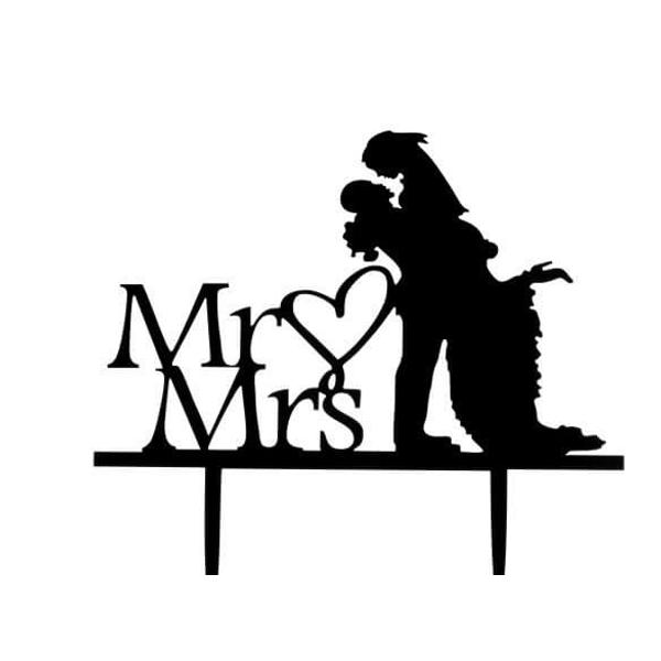 esküvői tortadísz (fekete sziluett) - Mr és Mrs
